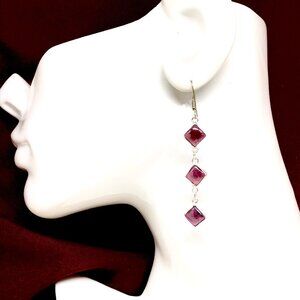 Sterling Silver Dangle Earrings, Stylish Kite cut Red Garnet Earrings